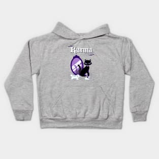 karma is a cat purple Kids Hoodie